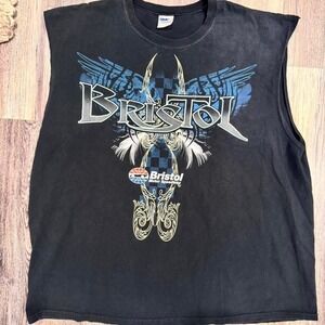 Bristol Motor Speedway Nascar Men's 2XL Cut off Graphic Black T-Shirt Y2K